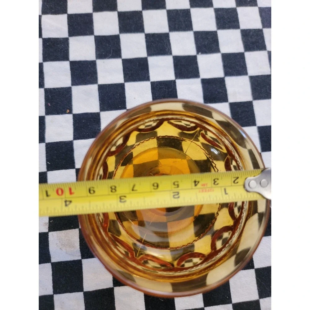 AMBER PRESSED GLASS COMPOTE‎ / SHERBET DISH – OPTIC BUBBLE – VINTAGE